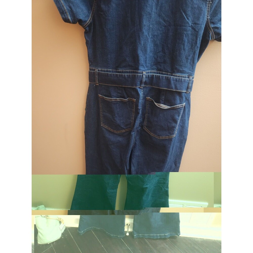 Ava And Viv Women's Short Sleeve Dark Denim Jumpsuit Belted Wide Leg Size 17 - Picture 7 of 10